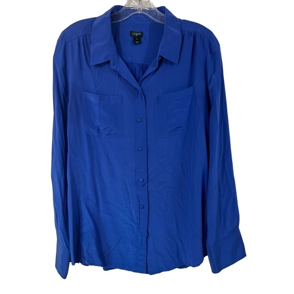J. Crew Tops - J. Crew Royal Blue 100% Silk Long Sleeve Blouse, M